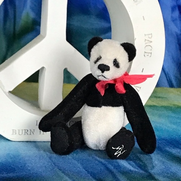 Vintage Cottage Collectible Miniature Panda Bear Collectible Teddy Bear - Picture 2 of 12